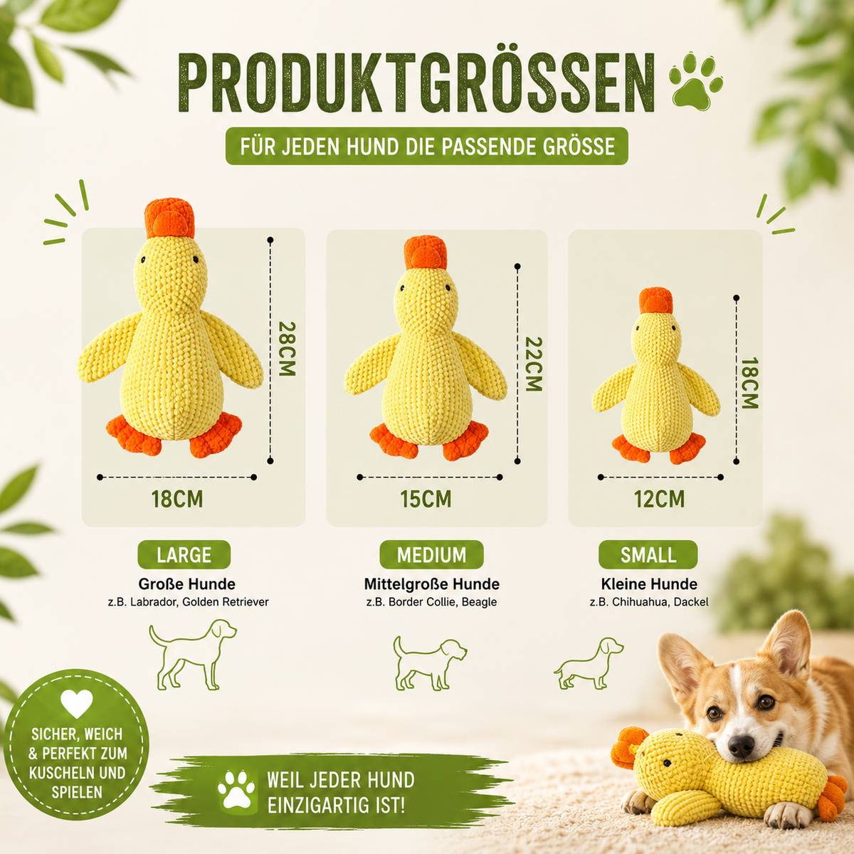 Hundespielzeug Ente – Kuschel & Quietschspaß