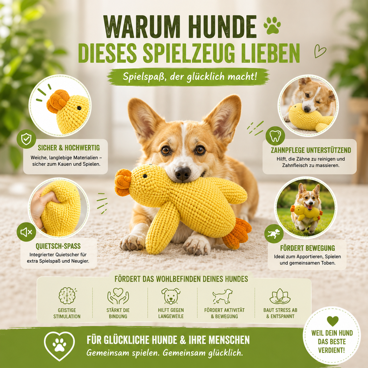Hundespielzeug Ente – Kuschel & Quietschspaß